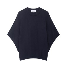 Round neck five quarter sleeve black knitted sweater for women