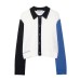 Versatile collar contrasting color breasted knitted jacket for women