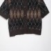Round neck short sleeved diamond patterned knitted sweater for women