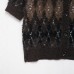 Round neck short sleeved diamond patterned knitted sweater for women