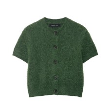 Round neck short sleeved single breasted knitted cardigan for women