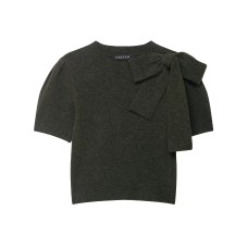 Round neck shoulder bow gray knitted sweater for women