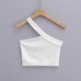 Tailored sloping shoulder strapless vest