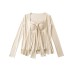 Twisted pleated ribbon strapless top for women+long sleeved cardigan jacket two-piece set