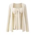 Twisted pleated ribbon strapless top for women+long sleeved cardigan jacket two-piece set