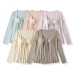Twisted pleated ribbon strapless top for women+long sleeved cardigan jacket two-piece set