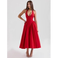 V-neck low cut hanging neck dress