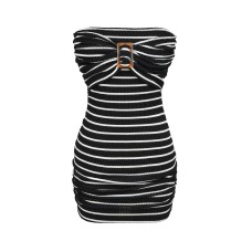Striped off shoulder strapless dress