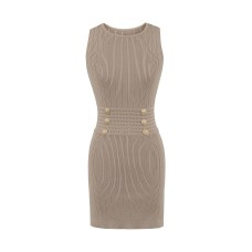Gold button sleeveless knitted vest dress