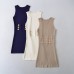 Gold button sleeveless knitted vest dress