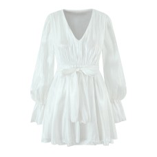 Ruffle V-neck Strap Waist Dress
