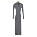V-neck pit stripe knitted long sleeved dress