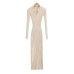 V-neck pit stripe knitted long sleeved dress