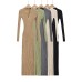 V-neck pit stripe knitted long sleeved dress
