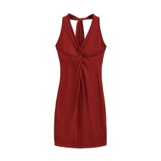 Sleeveless lace up dress with neck tied and twisted long skirt