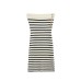 Striped strapless hip hugging short skirt knitted off shoulder dress for women