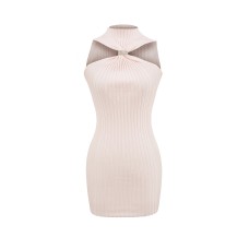 Shoulder digging knitted neck hanging dress