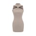 Shoulder digging knitted neck hanging dress