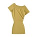 Slanted collar off shoulder waist cinched pleated short sleeved dress with hip hugging design