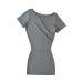 Slanted collar off shoulder waist cinched pleated short sleeved dress with hip hugging design