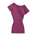 Slanted collar off shoulder waist cinched pleated short sleeved dress with hip hugging design