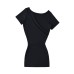 Slanted collar off shoulder waist cinched pleated short sleeved dress with hip hugging design