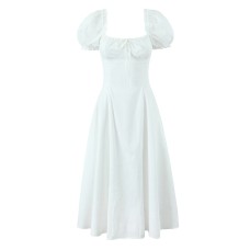 Square neck bubble sleeve slim fit dress