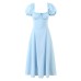 Square neck bubble sleeve slim fit dress