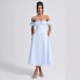 Square neck bubble sleeve slim fit dress