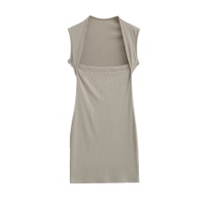 Square collar bag shoulder sleeveless vest dress