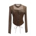 Hanging neck square neck mesh long sleeved base top
