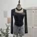 Hanging neck square neck mesh long sleeved base top