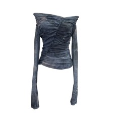 One shoulder tie dye printed mesh top One shoulder tie dye printed mesh top