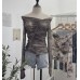 One shoulder tie dye printed mesh top