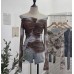 One shoulder tie dye printed mesh top