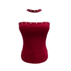 Hanging neck exposed shoulder hollowed out lace up top