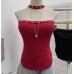 Hanging neck exposed shoulder hollowed out lace up top