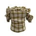 Irregular plaid ruffle edge one shoulder elastic waistband top