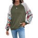 Round neck flower pattern color blocked top for women