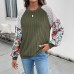 Round neck flower pattern color blocked top for women