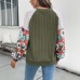 Round neck flower pattern color blocked top for women