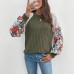 Round neck flower pattern color blocked top for women