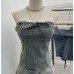 Cowboy strapless tank top with bow tie