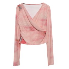 Tie dye printed cross V-neck floral top