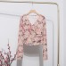 Tie dye printed cross V-neck floral top