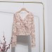 Tie dye printed cross V-neck floral top