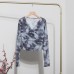 Tie dye printed cross V-neck floral top