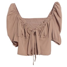 Hollow lace up bow pleated top Hollow lace up bow pleated top