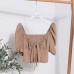 Hollow lace up bow pleated top