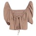 Hollow lace up bow pleated top